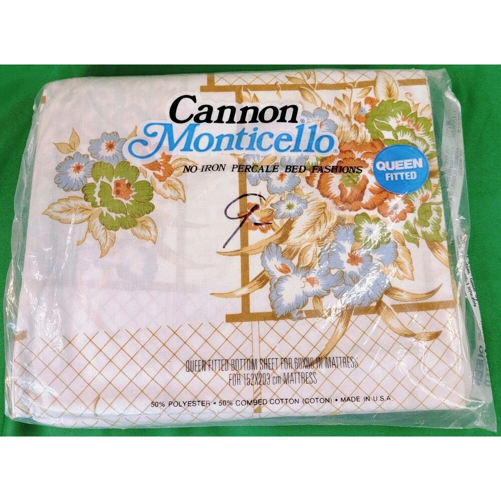 Cannon Monticello Queen Fitted & Flat Sheets Floral Window Garden Multicolor NEW